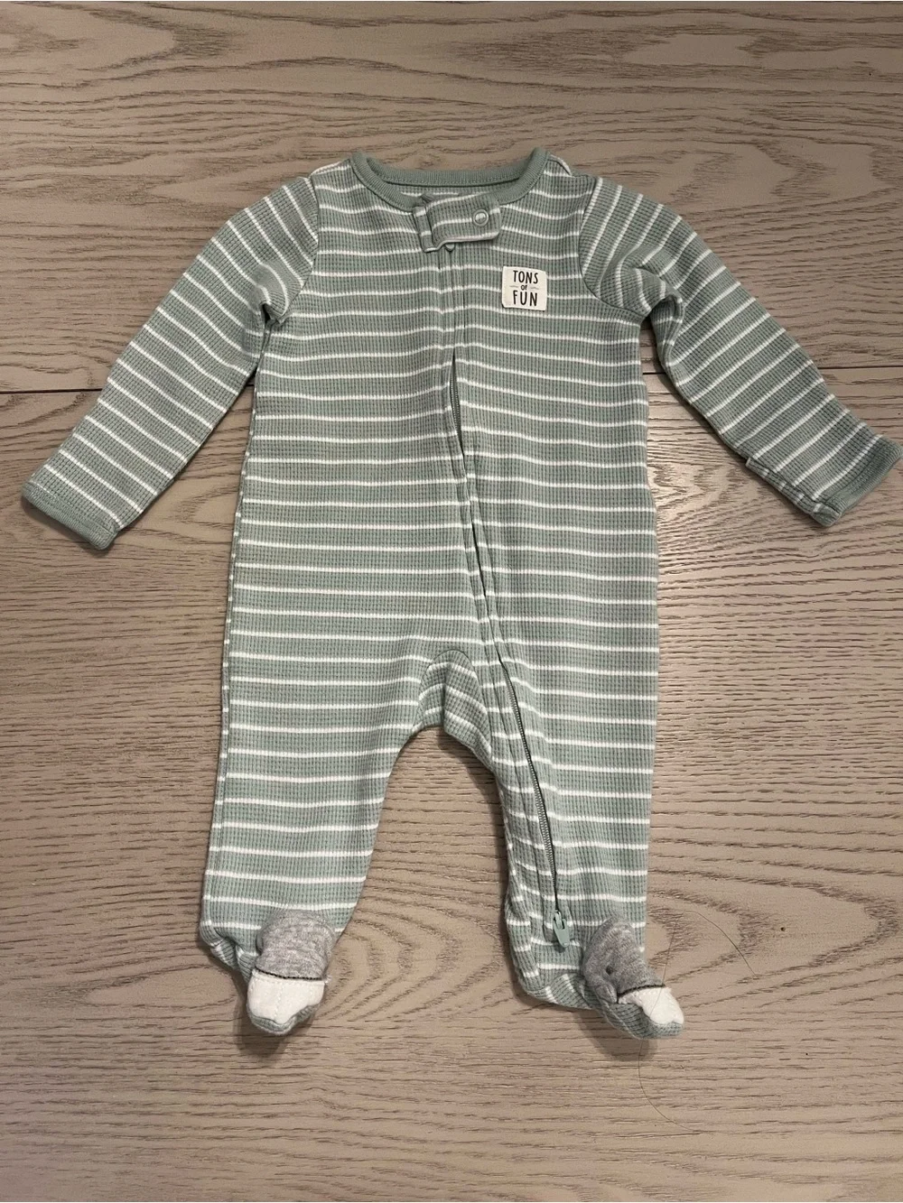 Tons of Fun Green Stripe & Avocado Footed One-Piece Set for Babies